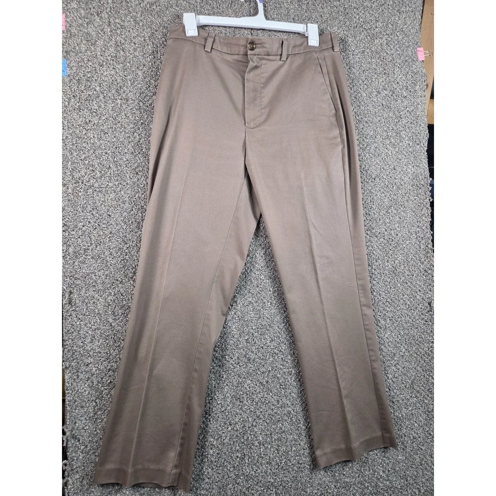 Roundtree & Yorke Total Flex‎ Dress Pants Men's 36x32 Khaki Brown Front Stretch